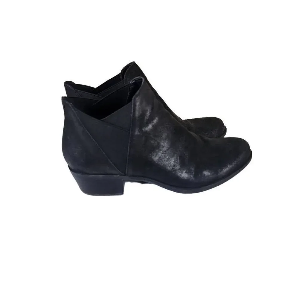 Lucky Brand- Women's Black Leather Chunky Heel Baqira Booties, Size 8